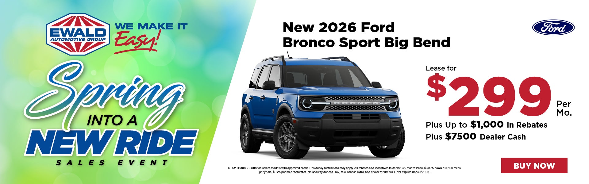 2026 Ford Bronco Sport Big Bend Lease $299 per mo. 