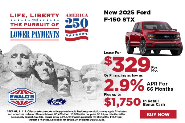 2025 Ford F-150 STX Lease for $329 or 2.9% APR plus $1,750 B