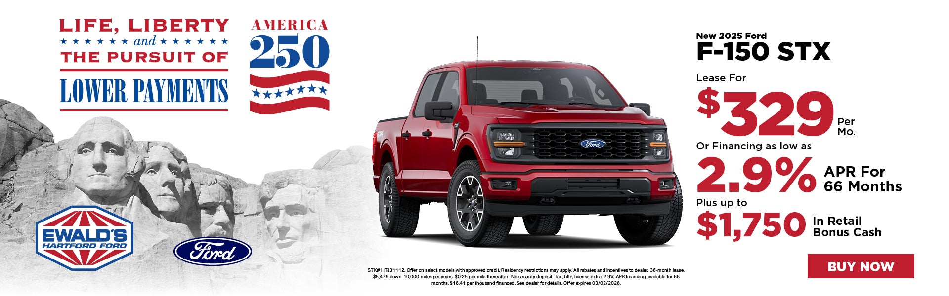 2025 Ford F-150 STX Lease for $329 or 2.9% APR plus $1,750 B