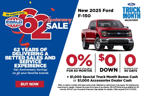 2025 Ford F-150 0% APR, $0 Down, No Payments for 90 Days