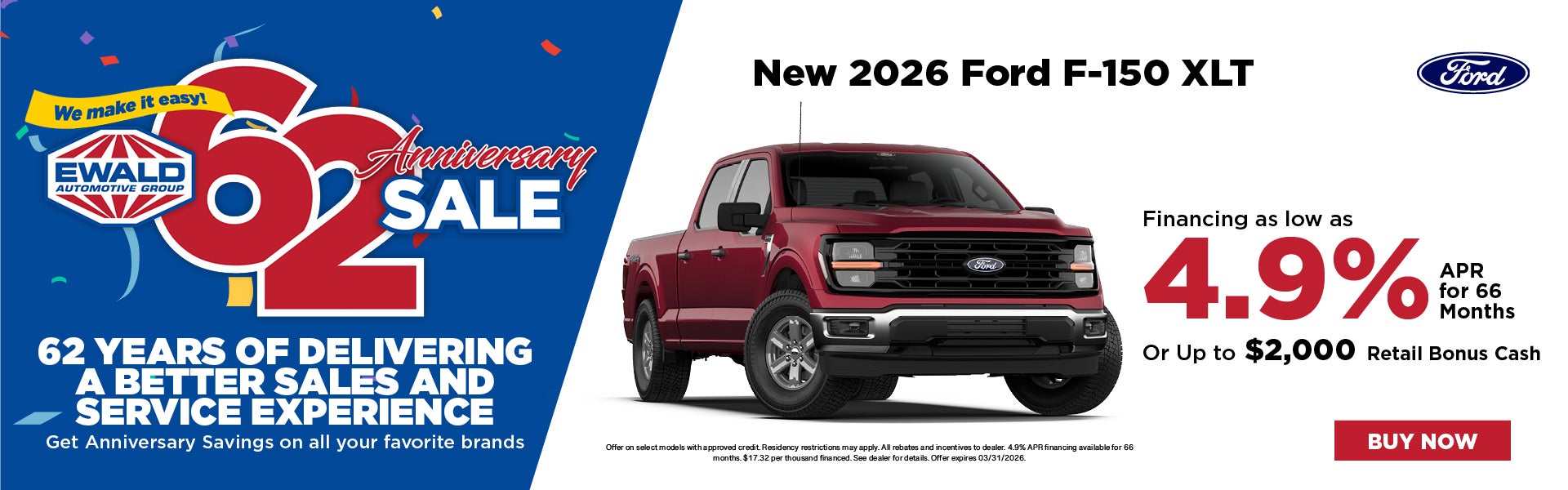 2026 Ford F-150 XLT 4.9% APR or $2,000 bonus cash