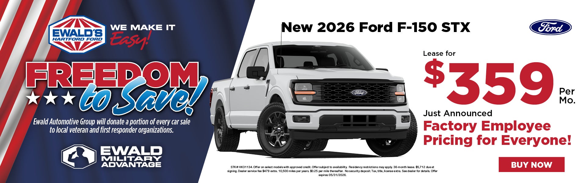2026 Ford F-150 STX Lease $359, Employee Pricing