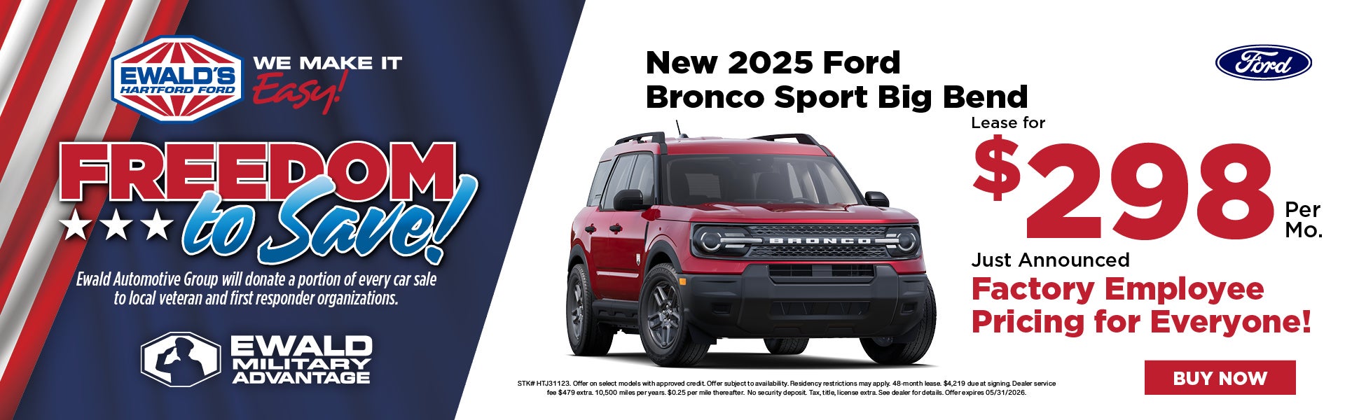 2026 Ford Bronco Sport Lease $298, Employee Pricing 