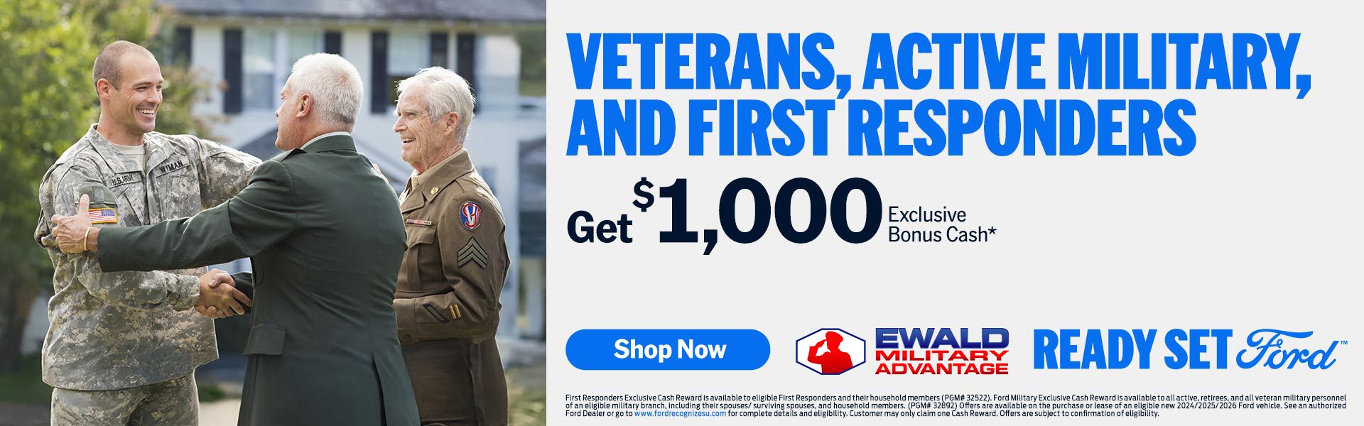 $1,000 Bonus Cash for Veterans, Active Duty, First Responder