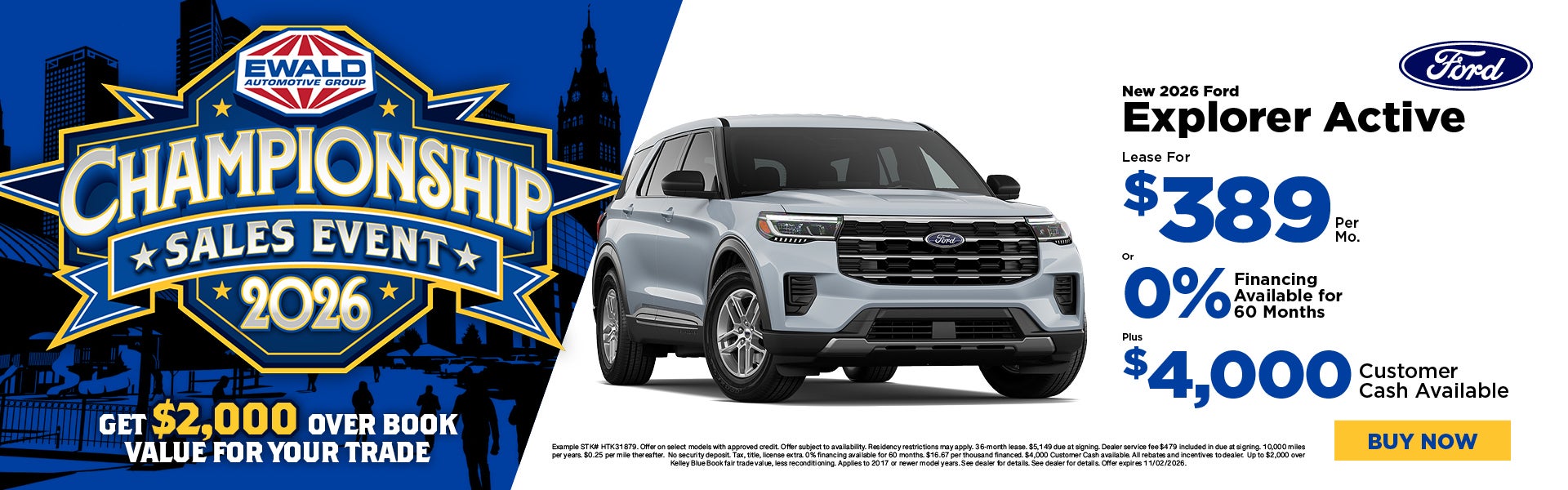 2026 Ford Explorer Active Lease $389 or 1.9% plus $4,000