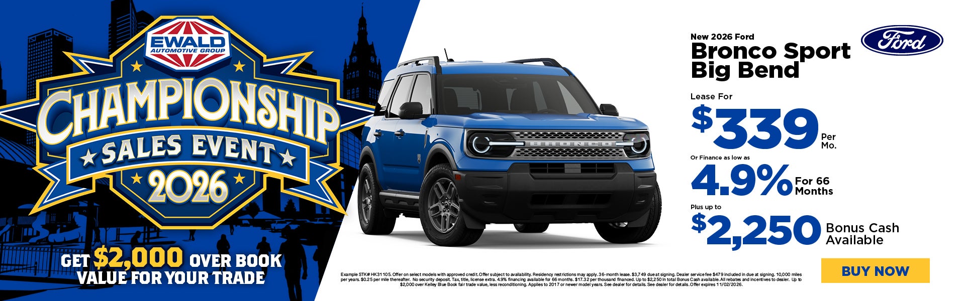 2026 Ford Bronco Sport Big Bend Lease $339 or 4.9% APR plus 