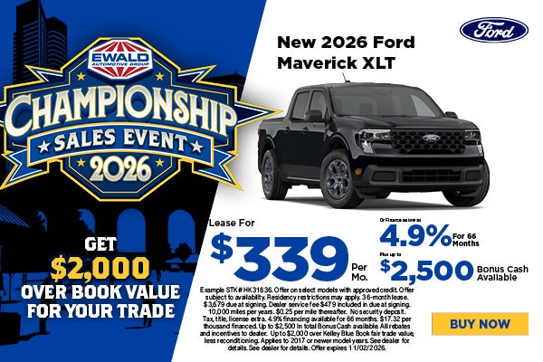 2026 Ford Maverick XLT Lease $339 or 4.9% APR plus $2,500