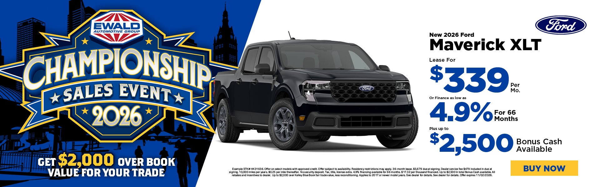 2026 Ford Maverick XLT Lease $339 or 4.9% APR plus $2,500