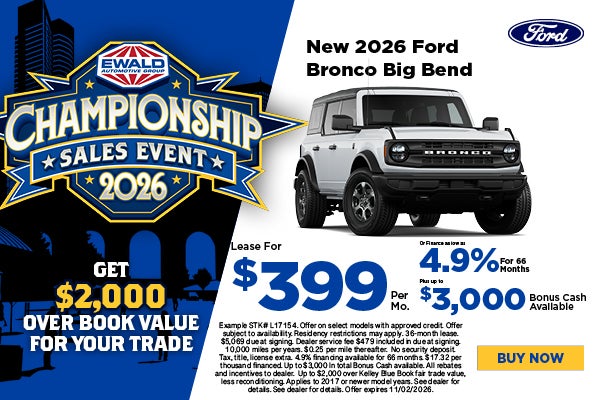 2026 Ford Bronco Big Bend Lease $399 or 4.9% 