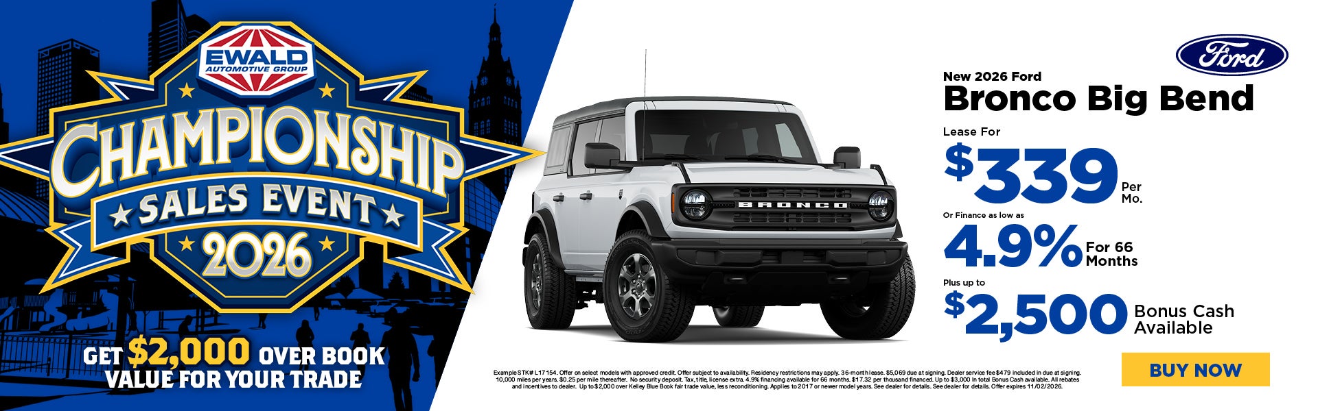 2026 Ford Bronco Big Bend Lease $399 or 4.9% 