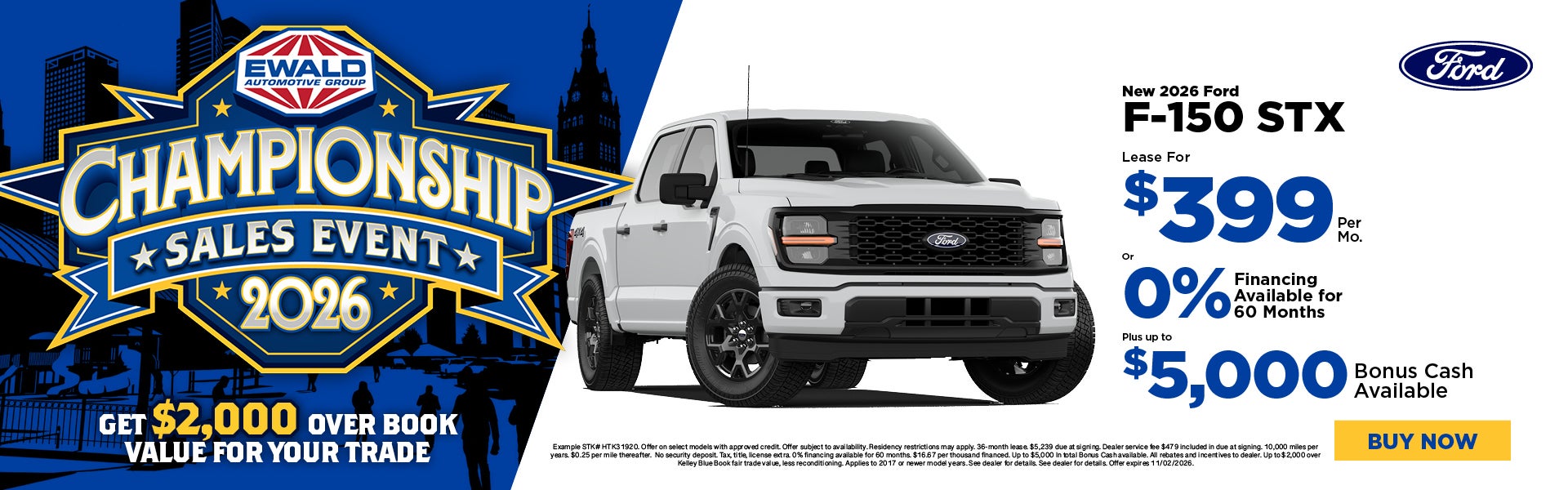 2026 Ford F-150 STX Lease $399 or 1.9% plus $5,000 
